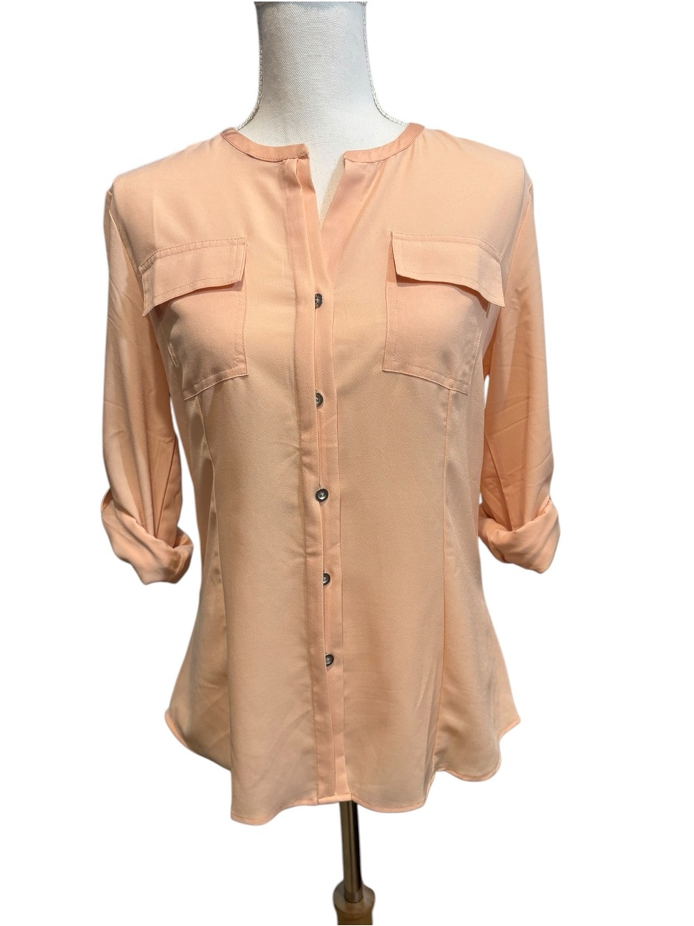 Calvin Klein Peach Lightweight Button Up Blouse.  Size M